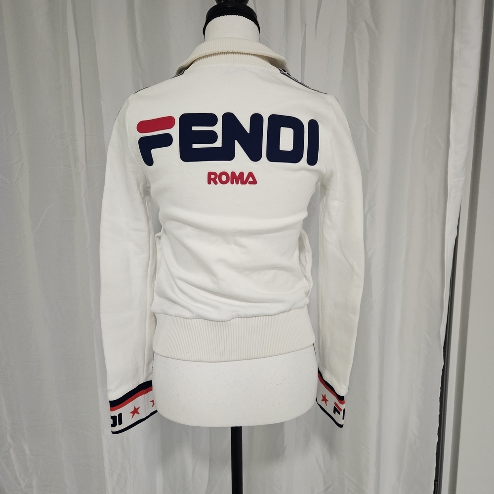 Fendi White Zip-Up Jacket with Logo Sleeves - Picture 8 of 16